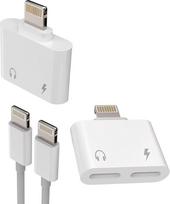 Adapterio lizdas "Lightning" (2 pakuotės) "iPhone" ausinių įkroviklis "iPhone" mikrofono ausinės "2-in-1" garso įkroviklis "Apple 14 13 12 Pro Max" "iPad" "Aux Plug" priedai "Aux" kabelis "Aux" automobilinės ausinės