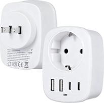 Adapteris Japonija Vokietija kištukas, "5-in-1" A tipo adapterio maitinimo adapteris su 2 USB C ir 2 USB A, 2 kontaktų A tipo kištukas, kelioninių adapterių rinkinys Japonijai, JAV, Kinijai, Kanadai, Tailandui (2)