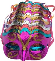 Arlai 12 vnt. paauksuotų blizgančių vakarėlių kaukių Vestuvių rekvizitai Maskarado Mardi Gras kaukė