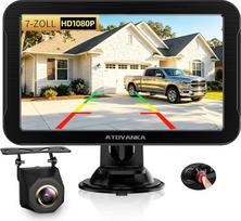 Atbulinės eigos kamera su 7 colių HD monitoriumi, 1080P ir naktiniu matymu, 140° plačiu kampu, tinkama montuoti papildomai, atbulinės eigos kameros automobiliams, paruoštos prijungti ir lengvai montuojamos, 12 V montavimo rinkinys