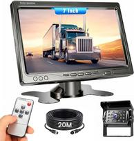 Atbulinės eigos kameros rinkinys su 7 colių monitoriumi, IP68 vandeniui atspari naktinio matymo automobilio atsarginės kopijos kamera, stabilus kabelinis signalas, atbulinės eigos kamera 12 V-24 V su 20 m kabeliu, skirta furgonams, nameliams ant ratų, sun