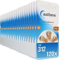 audibene Klausos aparatų baterijos 312 tipo rudos spalvos, baterijos klausos aparatams, 120 vnt., pagamintos Vokietijoje, patvirtintos belaidžiu ryšiu, be gyvsidabrio
