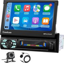 Automobilinis radijas 1 DIN "Apple Carplay" su varikliu valdomu ekranu, išplečiamas su "Android" "Bluetooth", 7 colių medijos imtuvas, automobilinis radijo imtuvas su FM radiju / veidrodžio nuoroda + atbulinės eigos kamera ir mikrofonas