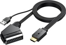 AUTOUTLET SCART ir HDMI keitiklis, 16:9/4:3 konvertavimas ir PAL/NTSC, 1080P SCART ir HDMI adapteris su 150 cm ilgio integruotu kabeliu, adapteris, vaizdo ir garso keitiklis HDTV, VCR, VHS, DVD