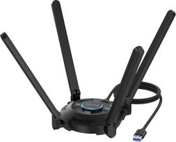AX5400 USB WLAN atmintinė kompiuteriui, WAVLINK WiFi 6E USB WLAN adapteris kompiuteriui, 2402Mbit/s 6GHz + 2402Mbit/s 5GHz + 573Mbit/s 2.4GHz, WPA3 šifravimas, integruota tvarkyklė, juoda, skirta tik Windows 10/11