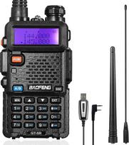BAOFENG GT-5R Walkie Talkie, dviejų dažnių radijo stotelė UHF VHF 144-146/430-440MHz, 128 kanalų atmintis, 1800 mAh akumuliatorius, programavimo kabelis, ausinės suaugusiesiems, palaikomas čirpimas
