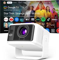 Beamer [Google TV 50000+ Apps & 4K 8K palaikymas 1080p Native Auflösung & Automatische Bildschirmkorrektur] 700 ANSI HDR10+, KI-Sprachassistent, Duale 10W 3D Lautsprecher, Tragbarer Projektor, Weiß