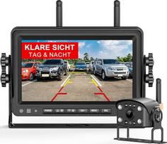 Belaidė atbulinės eigos kamera, 2,4 GHz monitoriaus kameros rinkinys, 1080P HD, IR naktinio matymo atbulinės eigos kamera, IP68K vandeniui atspari, daugiafunkcinė, skirta furgonams, sunkvežimiams, namams ant ratų, lengviesiems automobiliams ir priekaboms