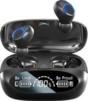 Belaidės ausinės, "Bluetooth 5.3", galingos "Bass True" ausinės, IPX7 vandeniui atsparios USB-C mygtuko valdymas, vieno žingsnio suporavimas, LED ekrano ausinės