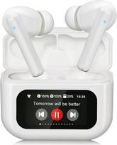 Belaidės ausinės, "Bluetooth 5.4" ausinės su jutikliniu ekranu, ANC/ENC triukšmo mažinimo ausinės su įkrovimo dėklu, IPX7 vandeniui atsparios, 6 EQ režimai, 40 valandų veikiančios stereo ausinės (baltos spalvos)