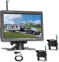 Belaidis atbulinės eigos kamerų rinkinys su 7 colių monitoriumi, 2 atbulinės eigos kameros IP68 vandeniui atsparus IR naktinio matymo belaidis automobilinis fotoaparatas, skirtas RV sunkvežimiams, autobusams, sunkvežimiams, nameliams ant ratų 12V-36V