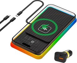 Belaidis įkroviklis RGB, polmxs 15W USB C indukcinio įkrovimo kilimėlis neslystanti indukcinė įkrovimo stotelė Automobilinis LED įkrovimo kilimėlis, suderinamas su iPhone 16 15 15 14 13 12 Airpods Samsung Galaxy Google