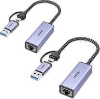 BENFEI USB eterneto adapteris 1000Mbps, 2 USB ir RJ45 Gigabit Ethernet LAN tinklo adapterių pakuotė, suderinama su "MacBook Surface Pro" nešiojamaisiais kompiuteriais su "Windows 11/10/8.1/8/7/XP/Vista", "Mac OS