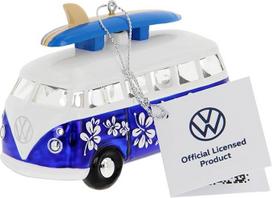 BRISA VW kolekcija - "Volkswagen T1 Bulli Bus" stiklinė kalėdinė dekoracija ir puošmena dovanų dėžutėje (1:40 mastelio, mėlyna su banglente)