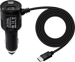 C tipo USB įkroviklis su jungikliu ir USB prievadu Greitasis įkrovimo transporto priemonės įkroviklis, skirtas daugumai prietaisų kamerų ir GPS navigacijai (kabelis: 3,93 pėdos)