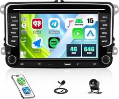 CAMECHO 4+64G Android 15 Autoradio 7 Zoll für VW Tiguan Sharan Beetle CC Multivan Passat mit Rückfahrkamera, Wireless Carplay Bluetooth Radio mit Android Auto WiFi GPS FM/RDS +Canbus