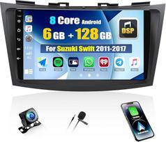 CAMECHO 6+128G 8 branduolių "Android 15" automobilinis radijas Suzuki Swift 2011-2017 m. su galinio vaizdo kamera, 9 colių belaidis "Carplay Bluetooth" radijas su "Android Car WiFi GPS FM/RDS DSP Mirror Link su HD jutikliniu ekranu