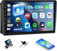 CAMECHO 6+128 Android 15 automobilinis radijas 9 colių "Ford Fiesta Focus Transit Connect Kuga Mondeo Smax" su galinio vaizdo kamera, DSP radijas "Bluetooth" su belaidžiu "Carplay" "Android" automobiliu su GPS WiFi FM/RDS + Canbus