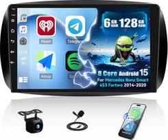 CAMECHO 6+128G 8-Kern Android 15 Autoradio für Mercedes Benz Smart 453 Fortwo 2014-2020, 9 Zoll Navi Radio mit Bluetooth GPS WiFi Wireless Carplay Android Auto FM/RDS 32EQ DSP +Rückfahrkamera Canbus