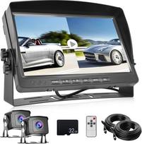 CAMECHO atbulinės eigos kamerų rinkinys su vaizdo registratoriumi, 9 colių LCD monitorius su dviem AHD 1080P plataus kampo atbulinės eigos kameromis, IP69 atsparumas vandeniui, 18 IR naktinio matymo, 2 x 10 m kabelis, skirtas sunkvežimiams, priekaboms, au