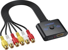 CAMWAY 2 RCA ir HDMI adapteris, 16:9/4:3 konversijos 1080P kompozitinis CVBS RCA vaizdo garso keitiklis su 50 cm HDMI kabeliu, "Plug & Play", AV adapteris palaiko PAL/NTSC, skirtas Wii/PS1/PS2/N64/Xbox/DVD/VCR