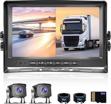 CAMECHO atbulinės eigos kameros 2 kamerų rinkinys, 9 colių LCD monitorius DVR + 2 padalytos galinės kameros su naktinio matymo IP69 atsparumu vandeniui + vaizdo įrašymas sunkvežimiams, autobusams ir mikroautobusams 12V-35V