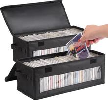 CD laikymo dėžutė su matomu langeliu, CD dėklas 32 kompaktiniams diskams, DVD laikymo dėžutė su dangčiu ir rankena, sulankstoma laikymo dėžutė, tinkama kompaktiniams diskams, knygoms, dokumentams, juoda, 4 vnt. (2 vnt.)