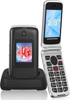 CHAKEYAKE 4G senjorų mobilusis telefonas be sutarties, dviejų SIM kortelių sulankstomas mobilusis telefonas senjorams su dideliais mygtukais, 2,8 colio didelis ekranas, atlenkiamasis telefonas senjorams su SOS pagalbos iškvietimo mygtuku, greituoju rinkim