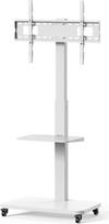 conecto, SA-CC50864 TV stovas, skirtas televizoriams nuo 37 iki 75 colių, VESA iki 600 x 400, maksimali apkrova 40 kg, pasukamas (± 35°), reguliuojamas aukštis, mobilus, su lentyna, baltos spalvos