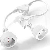 Dvigubas kištukas kištukiniam lizdui, SNYZPN 2-in-1 kištukinio lizdo adapteris su lanksčiu kabeliu, prailginimo kabelis su 2 krypčių Schuko Y PVC izoliacija, 3 x 1,5 mm², 16A/250V/Max 3680W, skirtas virtuvei, biurui, baltas