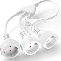 Dvigubas kištukas kištukiniam lizdui, IP44 maitinimo ilgintuvas su 3 "Schuko" lizdais, apsauginis kontaktinis ilgintuvas, 3 x 1,5 mm², 250 V/16 A, guminis kabelis namams, virtuvės ilgintuvai, baltas