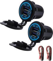 Dvigubas USB įkroviklio lizdas QC 3.0 Greitasis automobilinis įkroviklis su jutikliniu jungikliu ir mėlynu LED cigarečių žiebtuvėlio lizdu, atsparus vandeniui 12V/24V automobiliams, valtims, motociklams, jūrų laivams, RV, sunkvežimiams