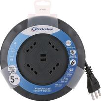 Electraline 49024 "UFO Design" itin plonas 5 m ilgintuvas su 4 dvigubais lizdais (10/16A) 16A kištukas su 2 USB lizdais 3G1mm² juodas