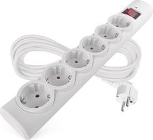 EMOS - Apsaugos nuo viršįtampių lizdų juosta su LED indikatoriumi, 6 krypčių, 5 m kabelis - 6 "Schuko" lizdai, pasukti 45° kampu, jungiklis, padidinta apsauga nuo prisilietimo - maks. apkrova 2300 W / 10 A - PVC, skirtas naudoti patalpose - baltos spalvos