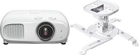 Epson EH-TW7100 4K Pro-UHD 3LCD projektorius 3 000 liumenų baltos ir spalvotos spalvos ryškumo ir "Amazon Basics" - pakreipiamas projektoriaus laikiklis luboms/sienai, 15 kg apkrova, baltas