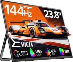 EVICIV Nešiojamasis žaidimų monitorius 23,8 colių 144 Hz QLED FHD 1080P 145% SRGB 2000:1 450 nitų matinis ekranas su 180° reguliuojamu stovu nešiojamajam kompiuteriui / telefonui / žaidimų konsolei, suderinamas su VESA