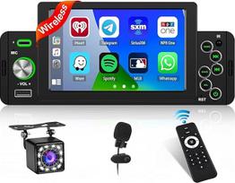 FM radijas 1 DIN automobilinis radijas Belaidis "Carplay Android" automobilis, lietimui jautrus 5 colių radijo "Bluetooth" ekranas su ekvalaizeriu, USB, C tipo, mikrofonas, atbulinės eigos kamera