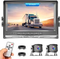Galinio vaizdo kameros sistema su dviguba kamera, vaizdo įrašymo 9 colių LCD monitorius DVR, IP69 vandeniui atspari spalvota naktinio matymo automobilinė kamera su 2 x 10 m kabeliu, skirta priekabai, sunkvežimiui, autobusui, mikroautobusui ir nameliams an