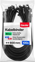 GAUDER Kabelbinder schwarz (80 kg Zugfestigkeit) - Extra starke und lange Kabelbinder für Kabelmanagement, Zaun, Garten, Bau & Werkstatt - UV-beständig für Außenbereich (100 Stück - 600 mm x 8,8 mm)