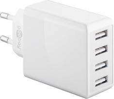 goobay 44962 4 krypčių USB įkroviklis, 30 W, maitinimo šaltinis, skirtas įkrauti iki 4 įrenginių vienu metu, baltos spalvos