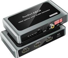 HDMI garso ekstraktorius 8K @ 60Hz, 1 įvesties ir 2 išvesties su garso išvestimi, HDMI į 2X HDMI + Toslink SPDIF + Coaxial + 3,5 mm, palaiko Dobly Atmos 7.1, DTS, HDCP 2.3, žemyn nukreiptas, idealiai tinka televizoriui, PS5, garso juostai