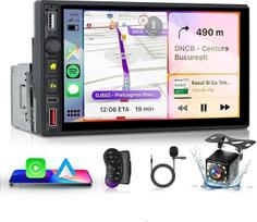 Hodozzy 1 DIN automobilinis radijas su "CarPlay" ir "Android Car", 7 colių IPS jutiklinio ekrano automobilinis radijas su "Bluetooth 5.0"/USB/USB-C/AM/FM/EQ/SWC + atbulinės eigos kamera