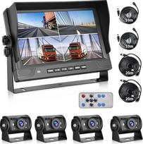 Hodozzy 1080P atbulinės eigos kamera 4 kameros su 9 colių DVR 4 Split Monitor, 4 AHD kameros IP68 vandeniui atsparus naktinis matymas, priekinė šoninė galinė kamera su kabeliu 2 x 10 m + 2 x 20 m, skirta sunkvežimio priekabai Motorhome Bus Van
