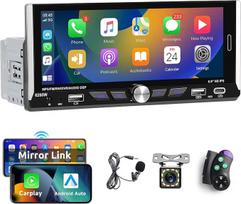 Hodozzy Automobilinis radijas su ekranu 1 DIN Belaidis CarPlay ir "Android" automobilis, radijas 6,9 colių HD jutiklinis ekranas Bluetooth laisvų rankų įranga MP5 grotuvas su atbulinės eigos kamera EQ FM SWC USB/AUX/Type-C