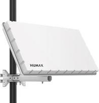 HUMAX Flat H39D2 SAT plokščia antena, plokščia palydovinė antena 2 abonentams su dvigubu LNB, su kronšteinu sienai arba stulpui, prilygsta 60 cm SAT dubeniui, balta