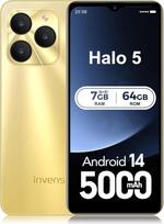 invens Halo 5 Smartphone Ohne Vertrag - 7GB(4+3)+64GB /256GB Android 14 Handys, 6,52 Zoll Bildschirm 5000mAh Handy Günstig, 16MP+8MP Kamera, 4G Dual SIM/Face ID/GPS/3.5mm Jack, aukso spalvos