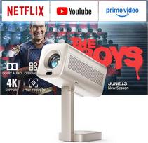 Išmanusis mini projektorius 4K namų kinui [integruota "Netflix" programėlė ir 30000 liumenų] VOPLLS patobulinta versija TOF automatinio fokusavimo/trapezoidinės korekcijos projektorius, "WiFi6 Bluetooth", FHD 1080P projektorius, skirtas naudoti lauke