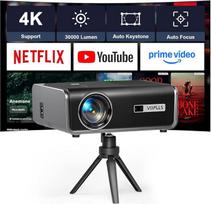 Išmanusis projektorius, integruotos programėlės ir automatinis fokusavimas/keistonas, Full HD 1080P 3100 liumenų projektorius, palaikantis 4K, VOPLLS WIFI6 "Bluetooth" namų kino vaizdo / lauko projektorius