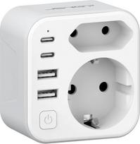 JSVER kelioninis adapteris JK adapteris 2 krypčių Anglijos Vokietijos kelioninis kištuko adapteris su 4 USB lizdais (2 C ir 2 A) G tipo kištukinio lizdo adapteris, skirtas Anglijai, Airijai, Dubajui, Maldyvams, HK, Singapūrui