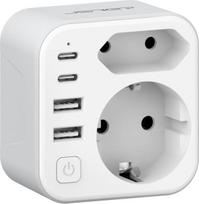 JSVER kelioninis adapteris JAV, B tipo adapteris Dvigubas JAV Vokietijos kelioninis kištukinis adapteris su 4 USB prievadais, 2 C ir 2 A (3,4 A 17 W) B tipo kištukinio lizdo adapteris Amerikai, Kanadai, Meksikai (baltas)